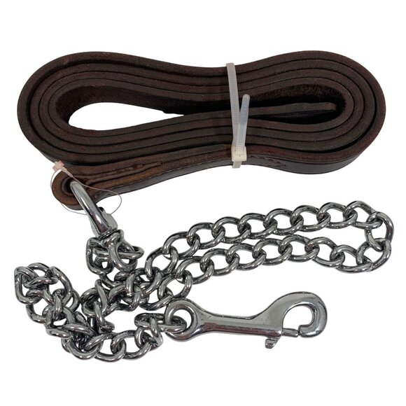 Perri's Brown Leather 6 Foot Lead w/ 29 in Chrome Chain Equestrian Western NWOT - Picture 1 of 3